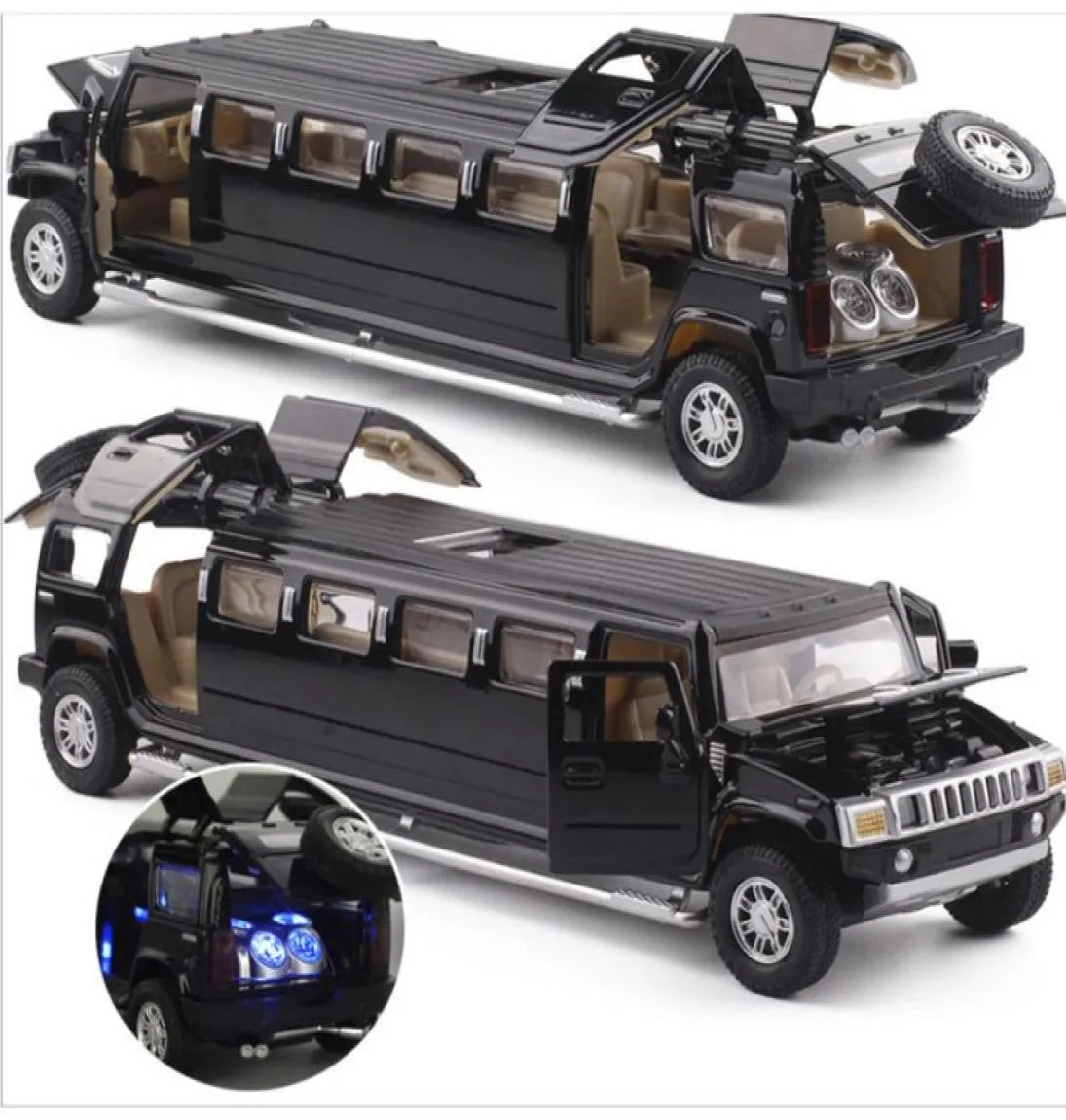 High Simulation 132 Alloy Hummer Limousine Metal Diecast Car Model Dra tillbaka blinkande musikaliska barn Toy Vehicles Y2003182067120