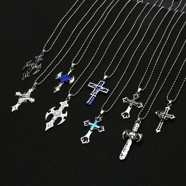 20pcs lot Vintage Gothic Cross Necklaces Antique Silver Color Cool Street Style Pendant For Men Women Gift Wholesale Neck Jewelry ZZ