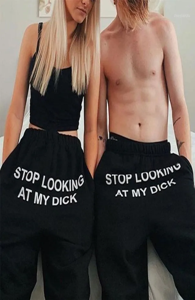 Running Pants Summer 2021 Joggers Women Letter Stop Looking At My Dick Sweatpants Hip Hop Black High Waist Jogging Trousers Women13672912