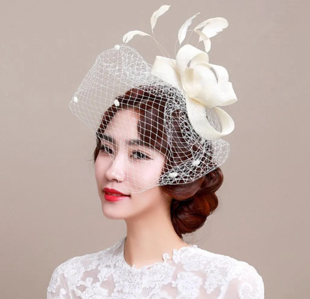 Fascinator Bridalpiece Headpiece Veils with Feather Wedding Hair Accessories Adpoces for Wedding Party Decord 6875141