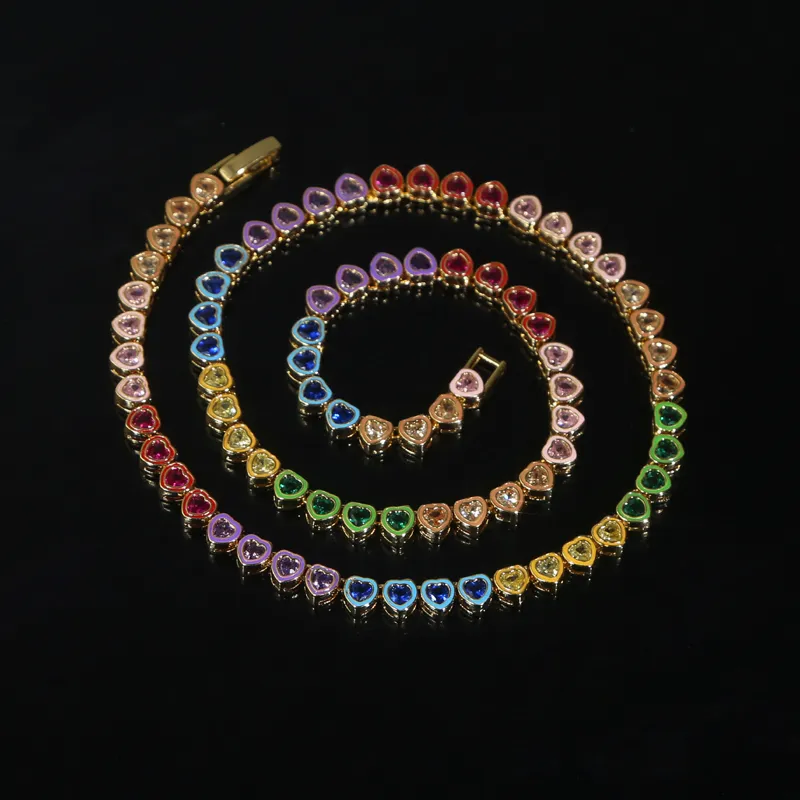 New Rainbow Color Enamel Mini Heart Love Zircon From Yijewelry