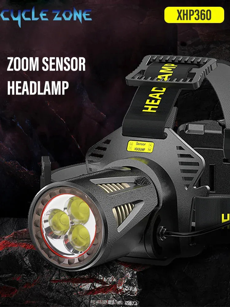 XHP360 High Power Fishing Headlamp USB Rechargeable LED Flashlights Camping Hiking Light Headlight Can Be Used As A Bank 240117