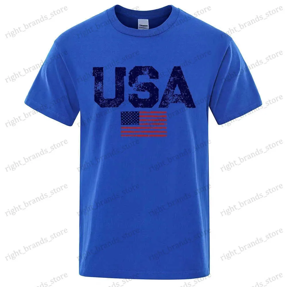 Men's T-Shirts Vintage Usa Flag Print Men T Shirts American Summer Casual Cotton Tops Hip Hop Street Tshirt Oversized Tee Clothes T240117