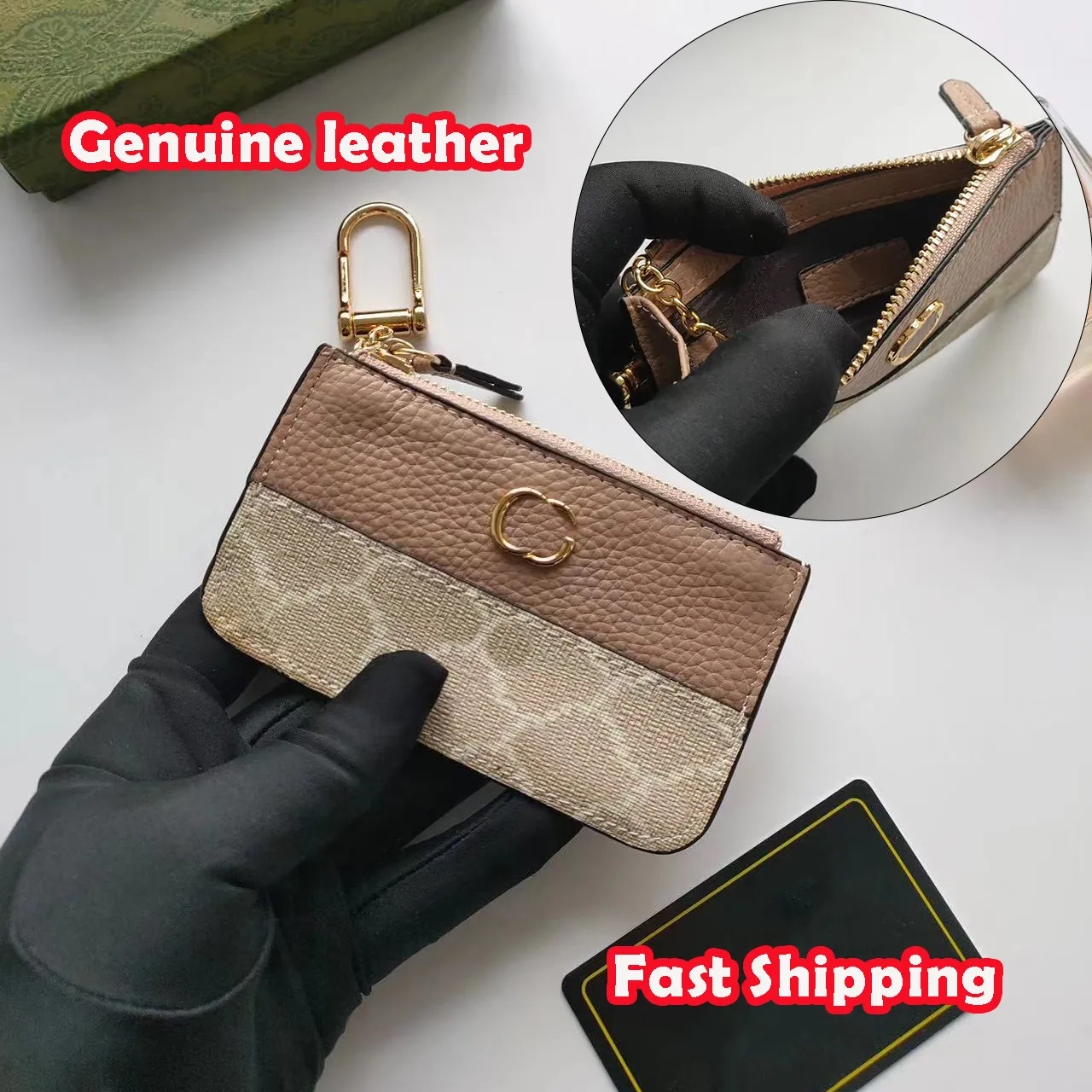 2024 New Style Key Wallets Desginer Mini OPHIDIA KEY CASE Coin Zipper purse Lipstick Bags Red Green Ribbon Bronze Hardwareclasp Marmont Genuine leather Key Pouch