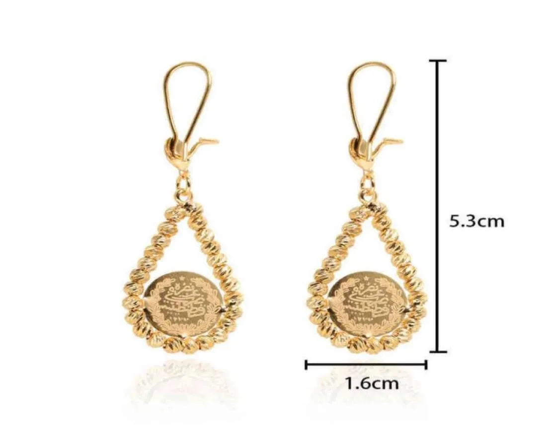 Nouveauté vintage 21K plaqué or goutte ronde pièce boucle d'oreille dubaï pièces turques boucle d'oreille pour les femmes 202143219526076580