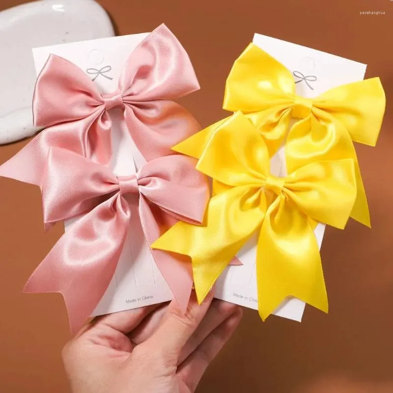 Hair Accessories Color Solid Barrettes Clip Hairpins 4.52inches Handmade Bows Wholesale 2Pcs Girls For Kids Headwear Baby