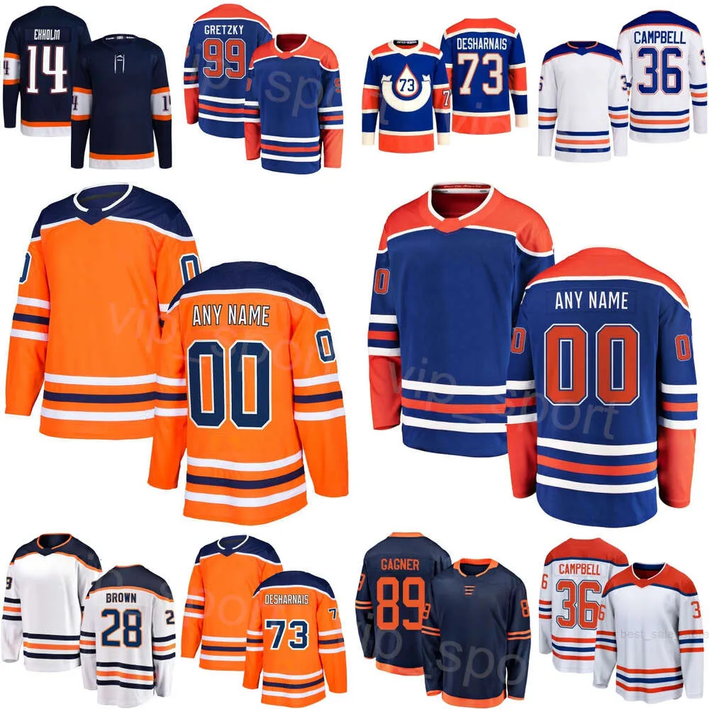 Hockey personnalisé 36 Jack Campbell Jersey 99 Wayne Gretzky 89 Sam Gagner 73 Vincent Desharnais 28 Connor Brown 14 Mattias Ekholm 29 Leon Draisaitl Couture Jeunes Femmes Hommes