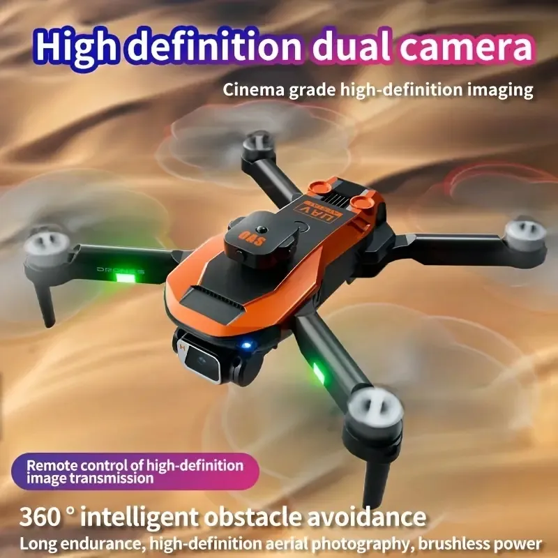 Brushless Drone med dubbelkamera och 3 batterier, 2.4G WiFi FPV 360 ° Intelligent hinder Undvikande Optisk flödeslokalisering Fällbar RC Drone Quadcopter -gåvor