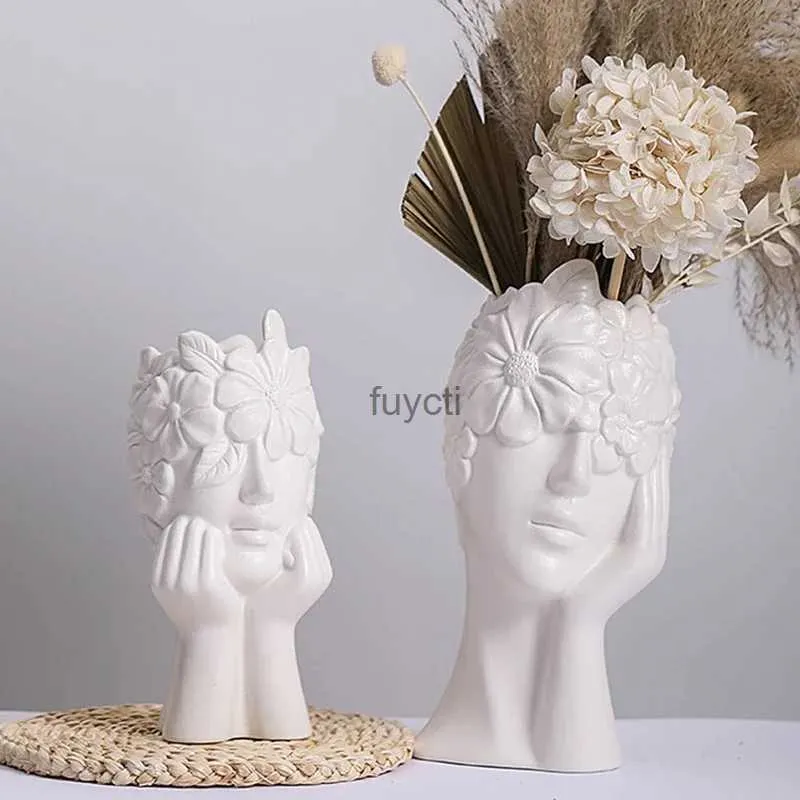 Vases Nordic Woman Human Body Ceramic Vase Room Decor Luxury Home Living Room Decoration Flower Pots Cachepot for Flowers Art Crafts YQ240117