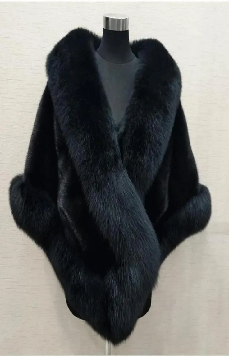 Vinter 2019 Super Big Long Fox Faux Fur Bridal Wraps Evening Dress Shawl Cloak Scarf For Female Party Prom Cocktail i Stock9386316