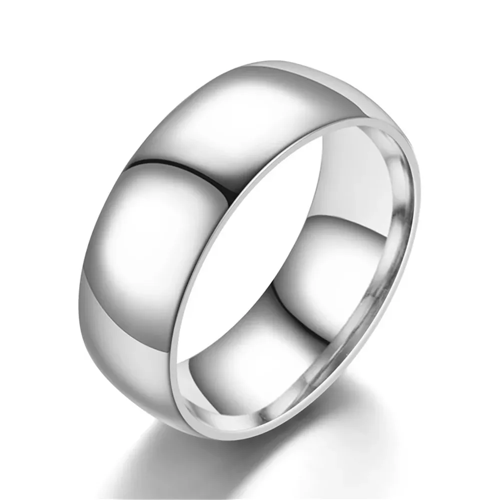 Men's & Women's Stainless Steel Silver Band Ring - 8mm Simple Engagement Wedding Promise Ring - View #4