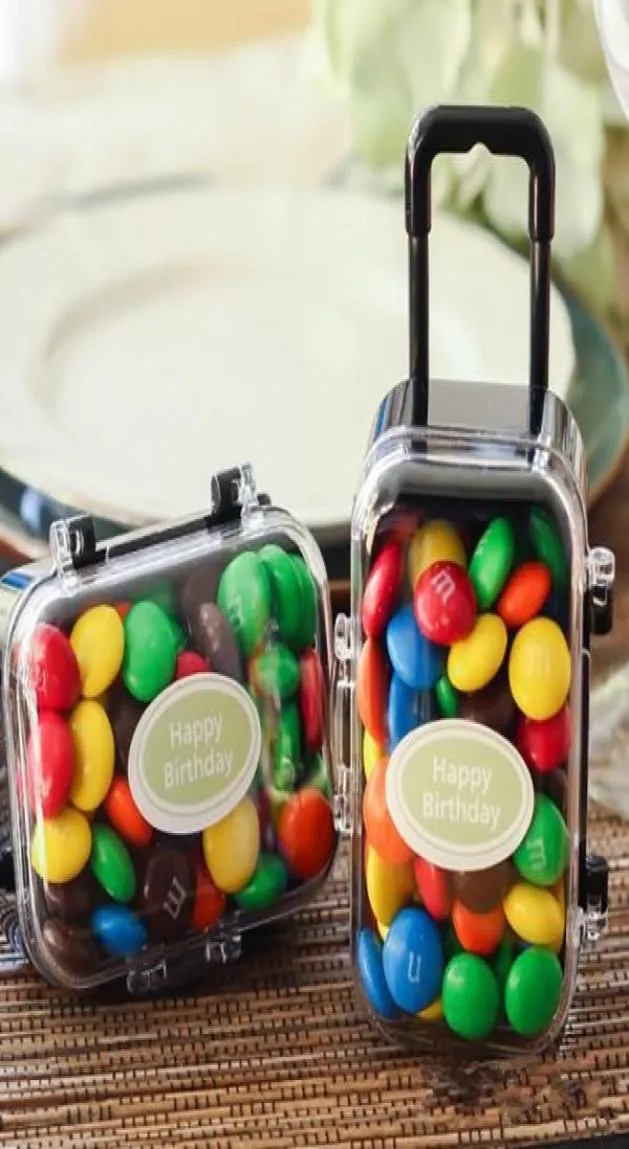 Acrilico trasparente Mini valigia da viaggio rotolante Scatola di caramelle Baby Shower Bomboniere Decorazione della tavola per feste Forniture Regali5909542