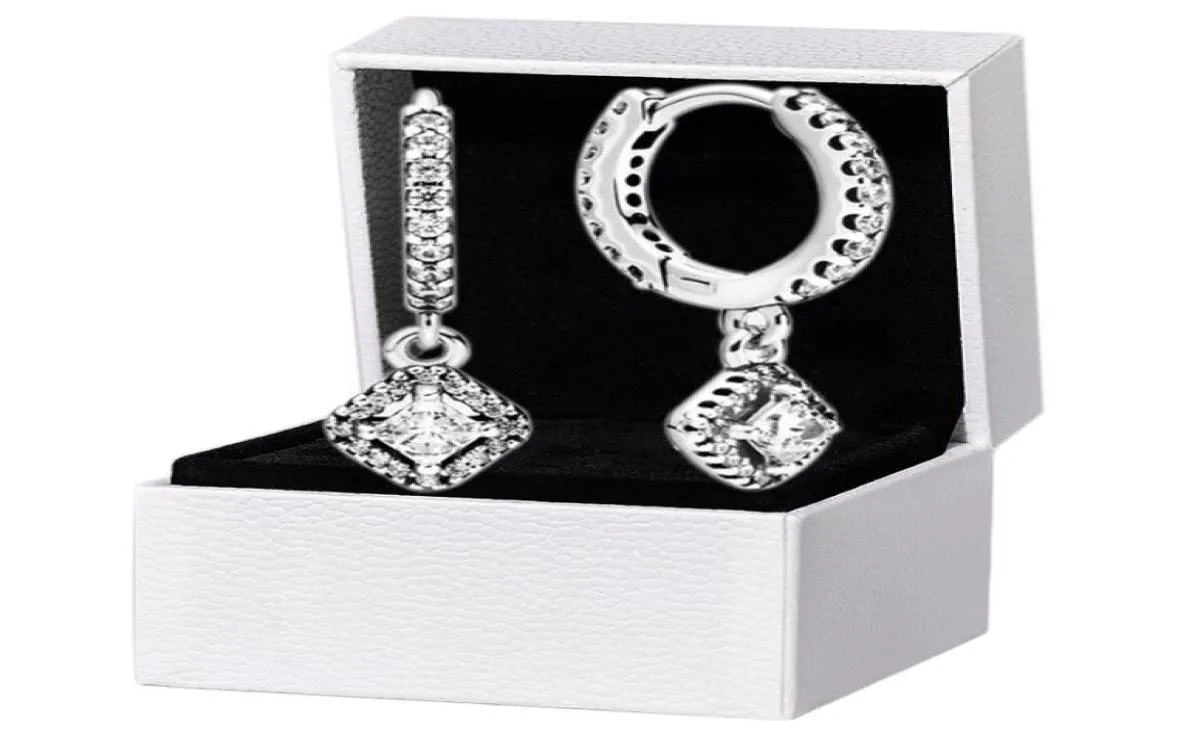 Quadratische funkelnde Creolen, Original-Box-Set für 925er Sterlingsilber, CZ-Diamant-Anhänger-Ohrring, Damen-Hochzeits-Designer-Schmuck8591184