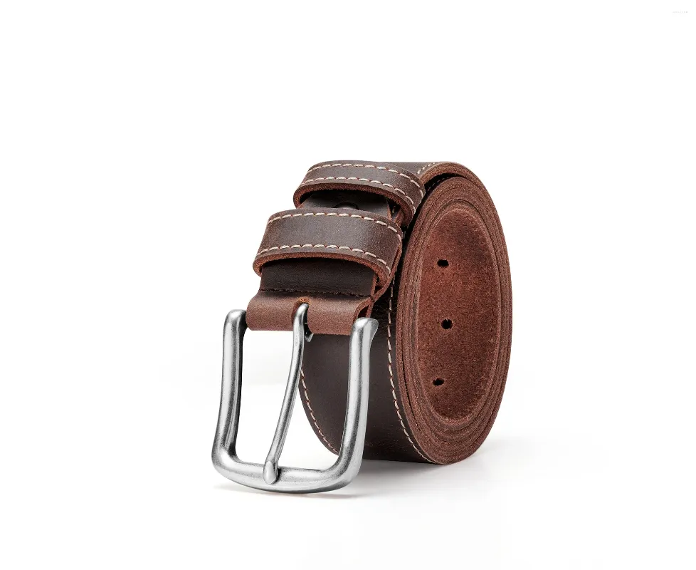 Belts Head Layer Cow Leather Belt Men's Fashion Retro Oil Wax Needle Buckle Cowhide Vegetable Tanned