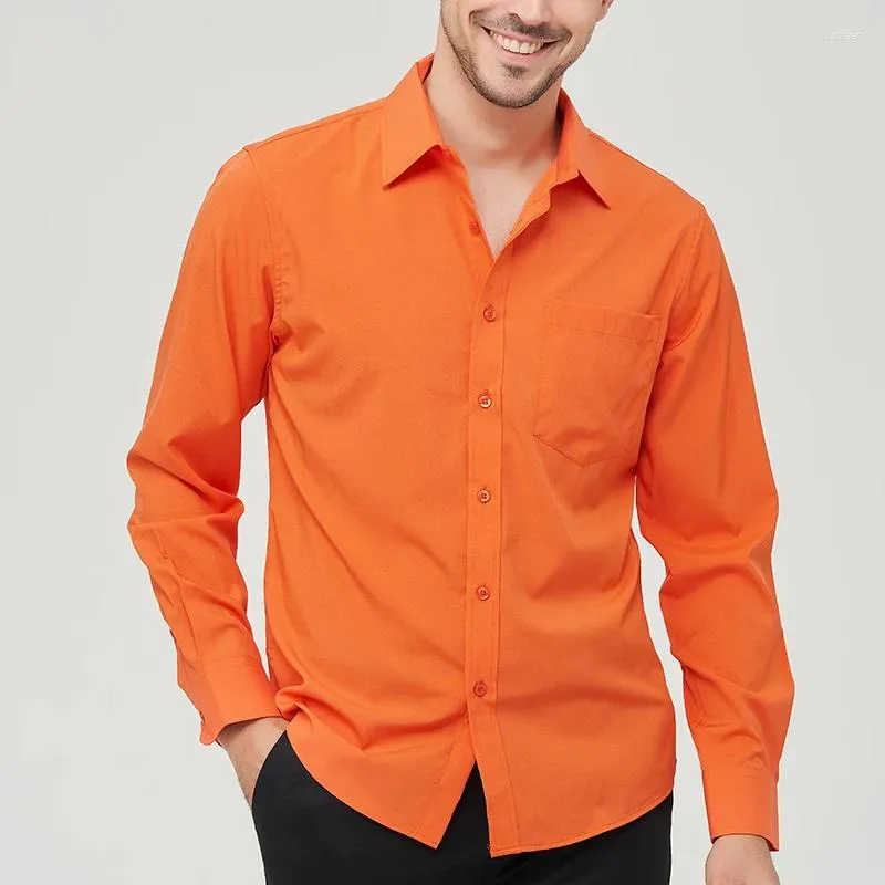 Chemises habillées pour hommes Hommes couleur unie à manches longues boutonné chemise sans rides fête banquet coupe régulière USA taille 15 couleurs mâle