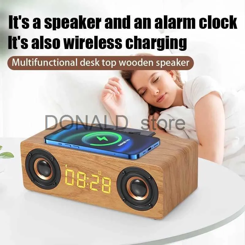 Portable Speakers K1 Multi-Function Wooden Vintage Alarm Clock Bluetooth Speaker Mobile Phone Wireless Fast Charging Card Audio J240117