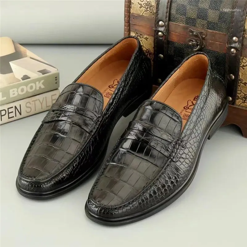 Kleid Schuhe Business Casual Stil Authentische Krokodil Haut Ganz Schwarz Herren Mokassins Echtes Alligator Leder Männliche Slip-on Loafer