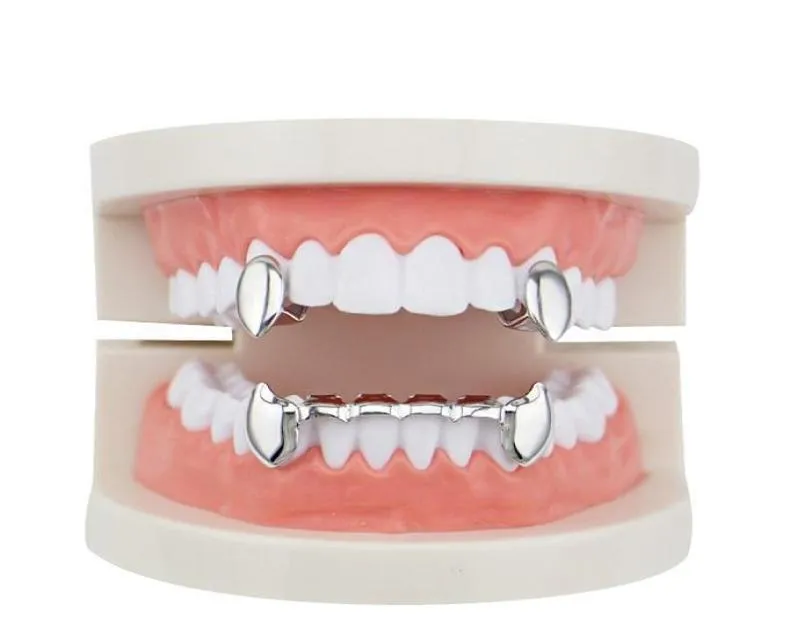 Gouden tanden Grillz Dental Hip Hop Smooth Grillz Real Plated Vampire Tiger Rappers Lichaamssieraden Vier kleuren Gouden Sil sqcZLG luckyh9201951