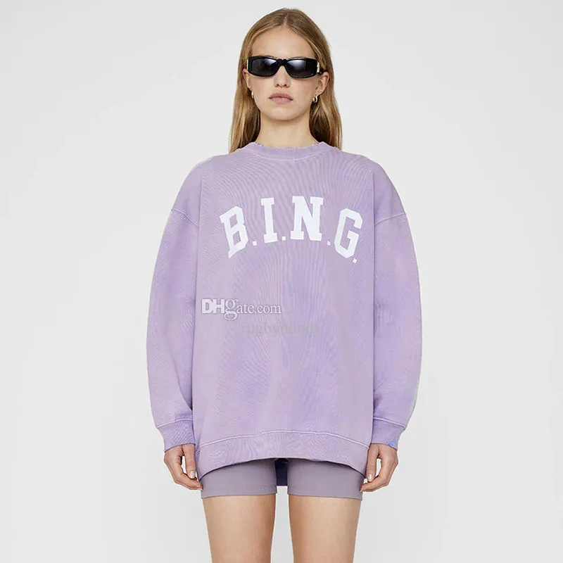 23FW AB Anine Designer Streetwear Sweatshirt Letters Tryckt kvinnor Bing Purple Fleece Loose Sweater Pullover Jumper Hoodies