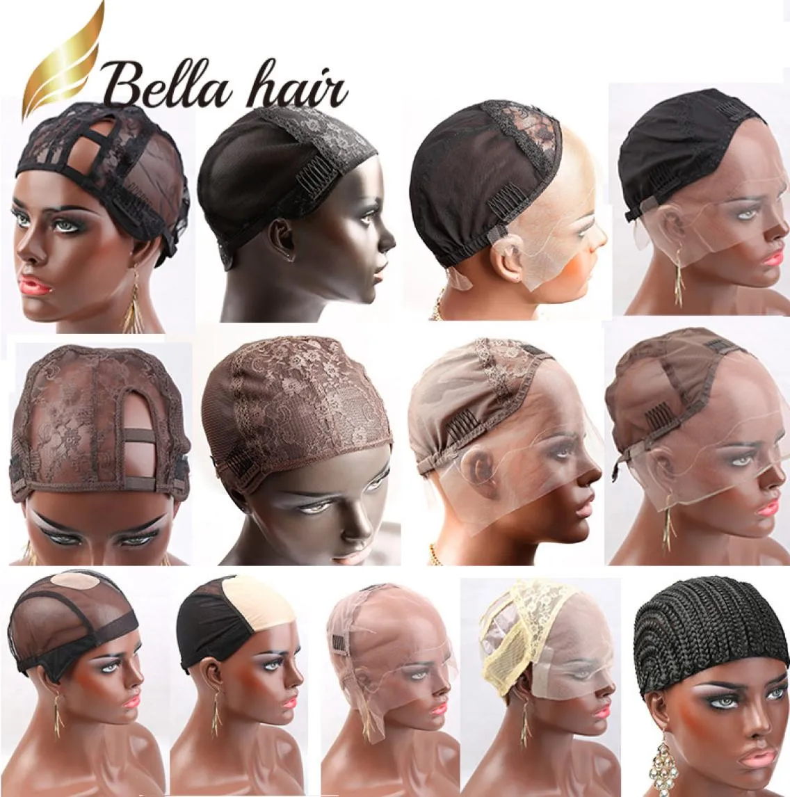 Bella Hair Profesjonalne koronkowe czapki peruce do tworzenia peruk różnych typów koronkowy kolor czarny szwajcarski koronkowy rozmiar LMS6449799