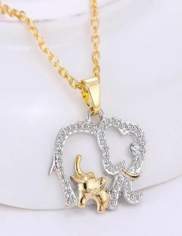 Pingente colares moda artesanal charme cor de ouro cristal animal grande elefante com bebê oco colar jóias para mulheres family3936950