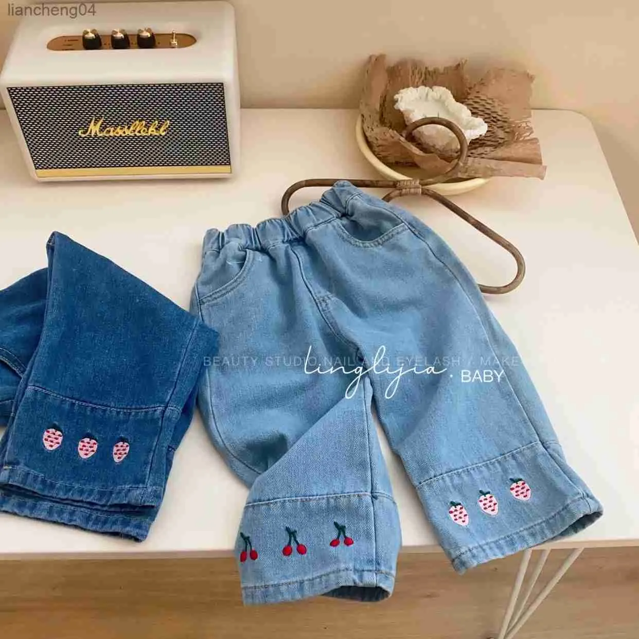 Jeans 2023 Lente Herfst Koreaanse Kinderen Meisjes Jeans Denim Zak Borduren Losse Baby Meisjes Broek Veelzijdige Kinderen Meisjes Broek