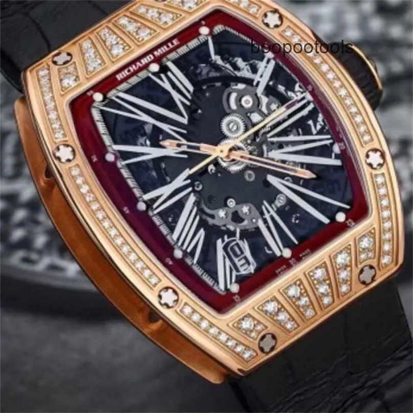 Хронограф Автоматические часы Richardmill Роскошные наручные часы Мужская серия RM023 Розовое золото 18 карат Оригинальный бриллиант Мода Повседневная Automati 43FE WN-PZZX