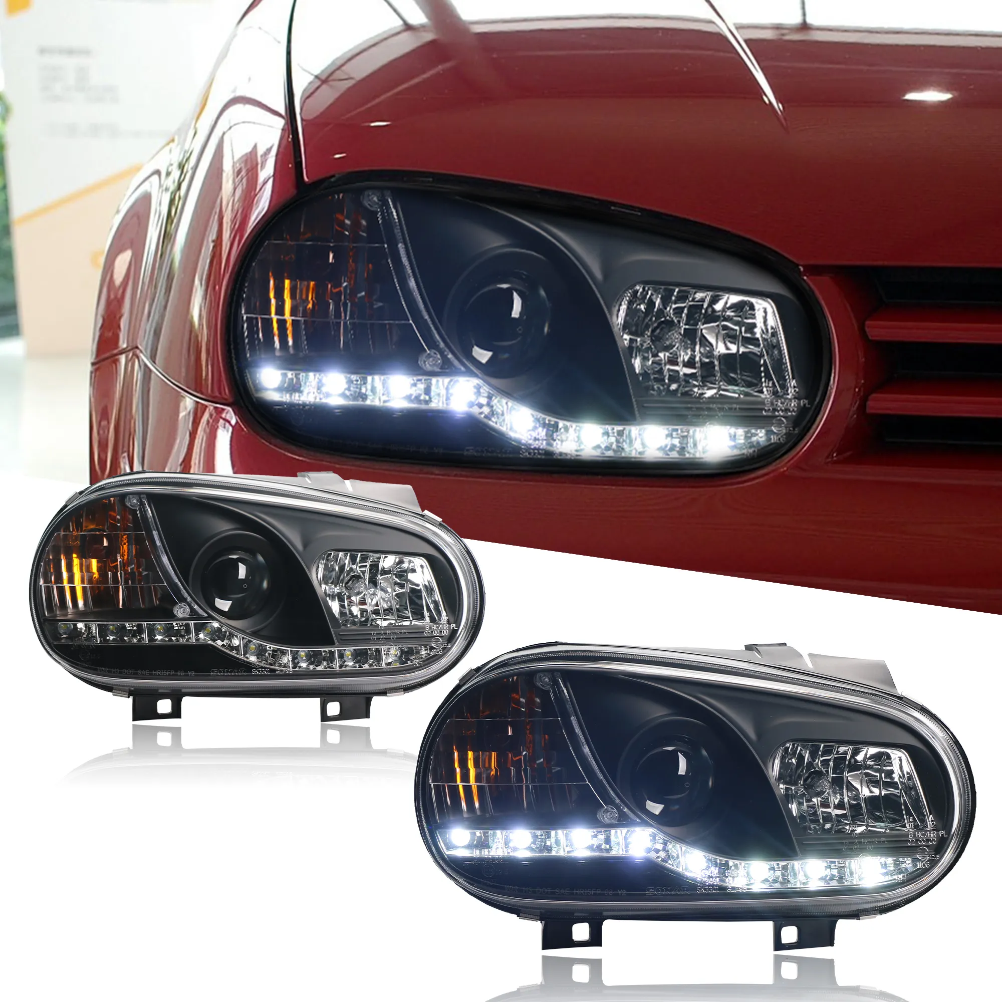 Bils blinkershuvudlampa för VW Golf 4 LED DAYTIME RUNDLIGHT 2004-2008 MK4 High Beam Light Lens