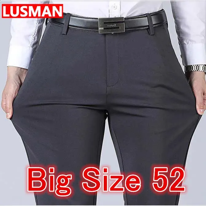 Mens Business Pants Big Size 52 Elastic midja Straight Suit Formellt arbete Långt löst casual byxor 240117
