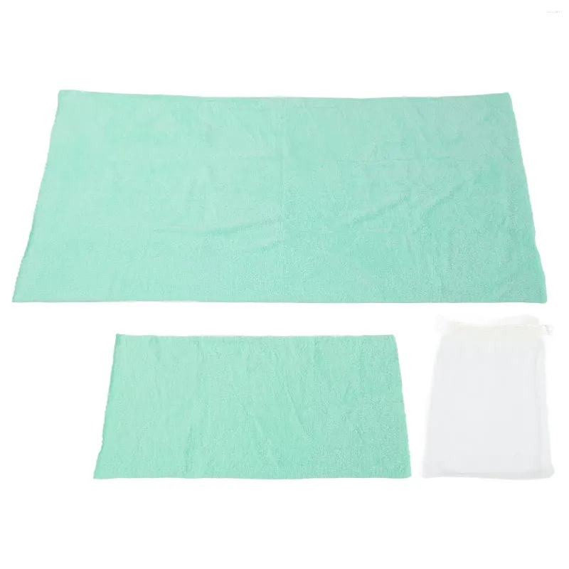 Asciugamano da bagno Set morbido da 2 pezzi Superiore assorbimento d'acqua Comfort Bagno in pile di corallo con borsa a rete per la casa