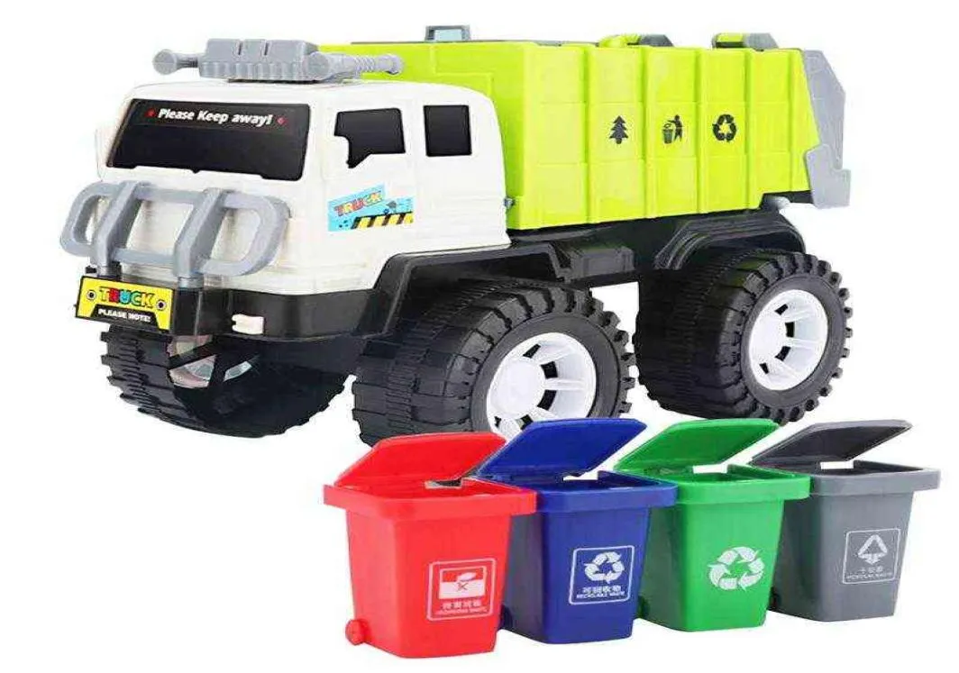Литые под давлением автомобили для мусора с 4 контейнерами для сортировки мусора, грузовик для переработки мусора, набор игрушек, детские подарки, модель автомобиля, игрушки, мусорная машина 09158906755