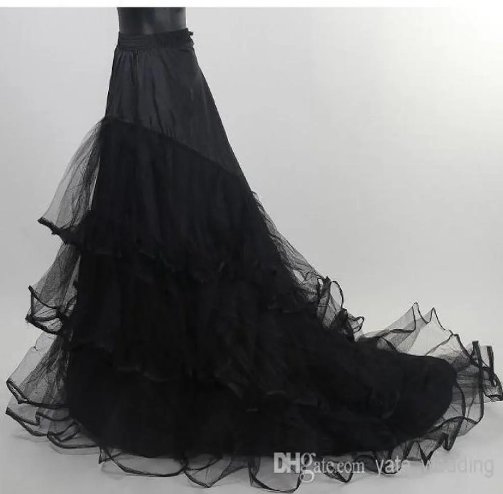 ストックブラックスカートウェディングペチコート安い長いチュールブライダルクリノリンチャペルトレインのドレス用魅力的なスリップブライダルスカート2802043