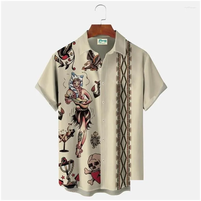 Men`S Casual Shirts Mens Casual Shirts Summer Shirt For Hawaiian Beach Funny Pattern Print Short Sleeve Daily Imported Clothing Vacat Dhhz6