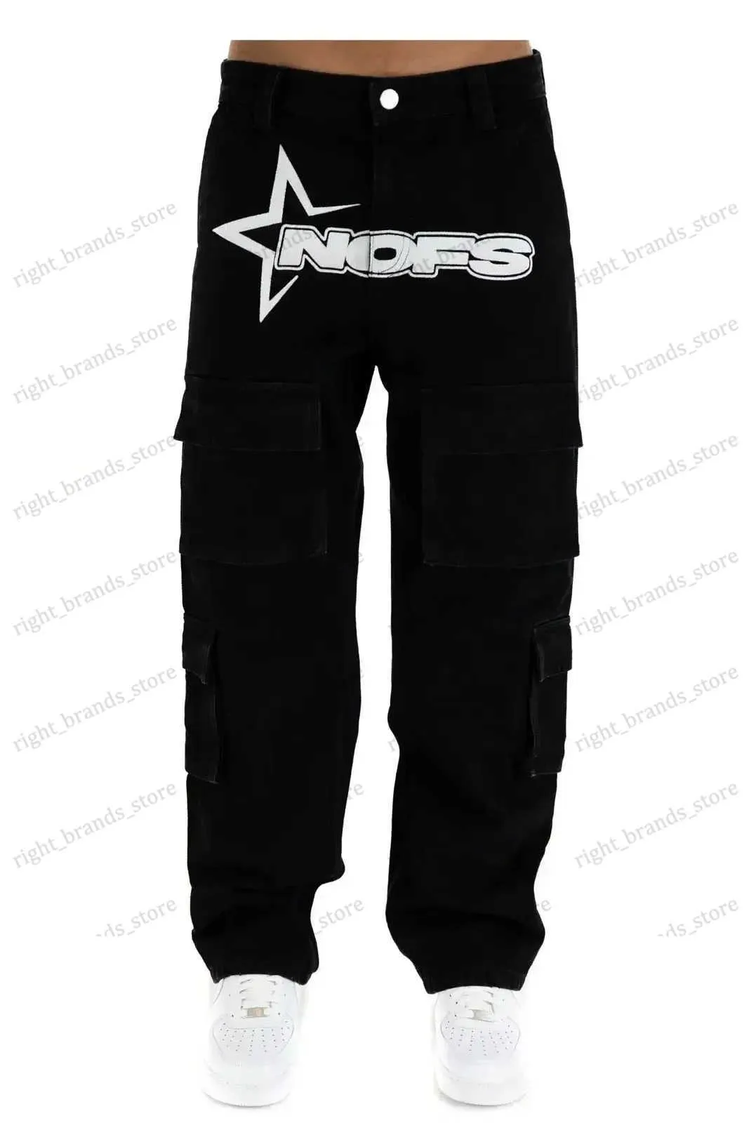 Jeans pour hommes Cargo Y2K Style Salopette noire pour femmes Photographie de rue Lâche et confortable The Planet Pantalon Streetwear Vêtements T240117