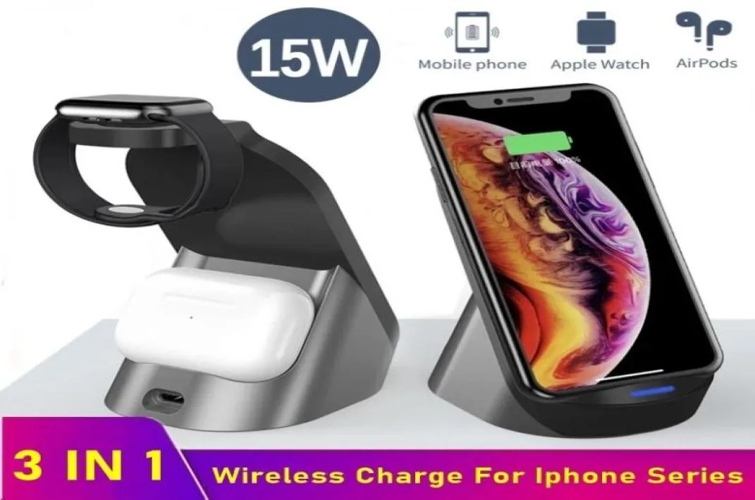 15W QI iPhone XS için Kablosuz Şarj Cihazı 8 11 12 Pro Max Wireles Şarj İstasyonu Destek Apple Watch 6 5 4 3 2 1 AirPods Samsung XIA2627379