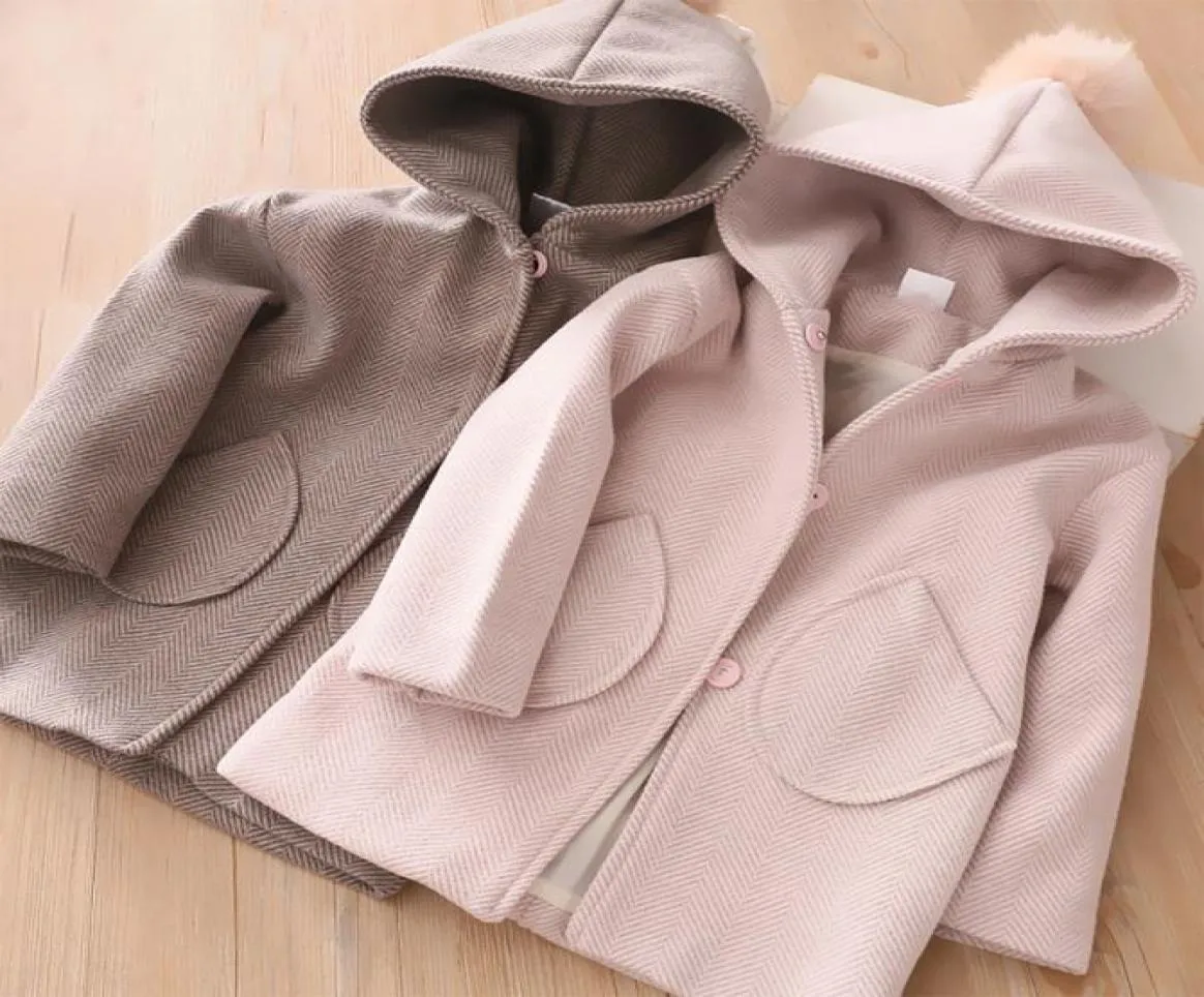Winter Jackets Girls Hooded Hair Ball Wool Baby Clothes 3 4 5 6 7 Years Toddler Kids Outerwear Fashion Wool Coat Girls Clothing LJ2018436