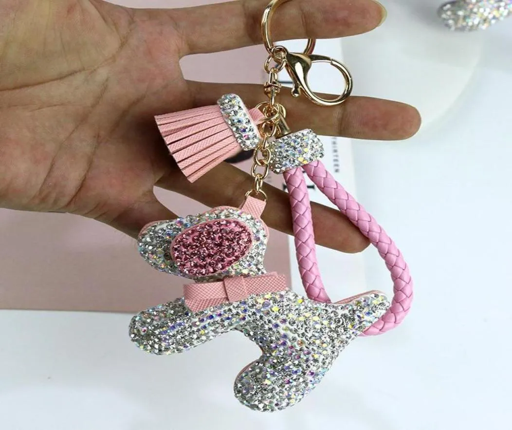 Portachiavi di cani con strass di lusso Animali di cartone animato Bambole di cani Borsa Portachiavi Borsa Portachiavi Auto Regalo per le donne039s Christm3194219