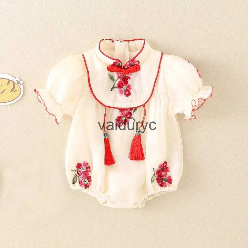 Zestawy 0-12m nowonarodzone body Baby Girl Drukuj bawełniany letni niemowlę Jumpusy Modne ubrania dziecięce dla dziewcząt w chińskim stylu H240508