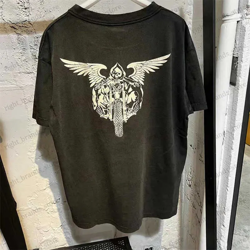 T-shirts hommes Saint Michael Quartier Gothique Style Moto Imprimé T-shirt Homme Lâche Casual Wash Délabré Tee Streetwear Harajuku T240117