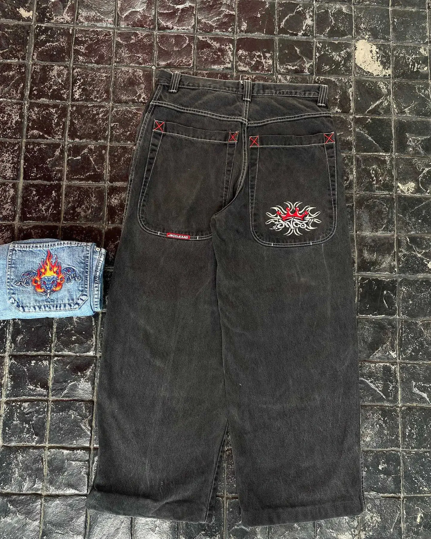 Jeans pour hommes Y2K Jeans amples motif Floral Hip Hop imprimé hommes femmes 2023 mode rétro Jeans surdimensionné pantalon large pantalon de rue néo gothique T240117