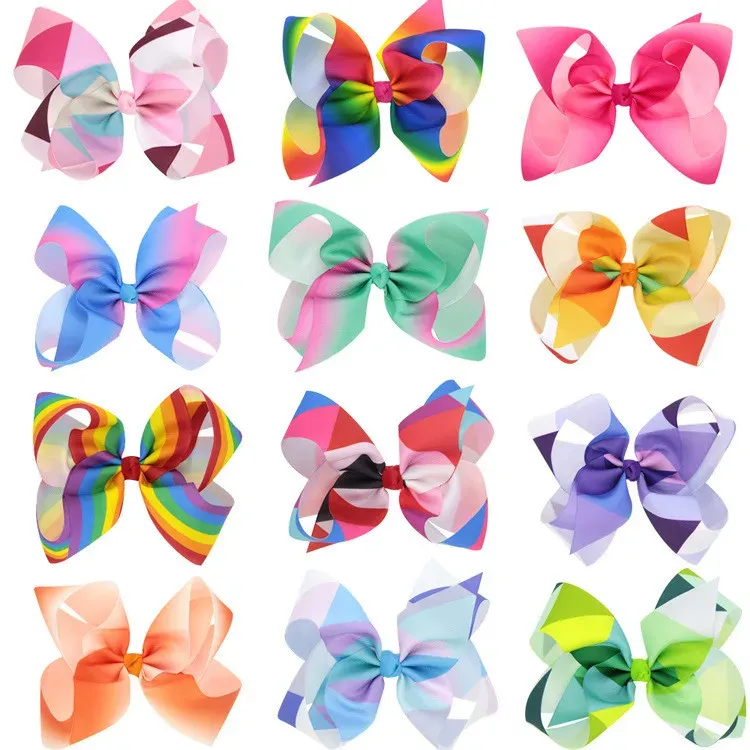 12 färger Rainbow JoJo Bows For Girls Siwa Style Hair Bows Christmas Hair Accessories Birthday Bow Cute Wear Clips Hairpins ZZ