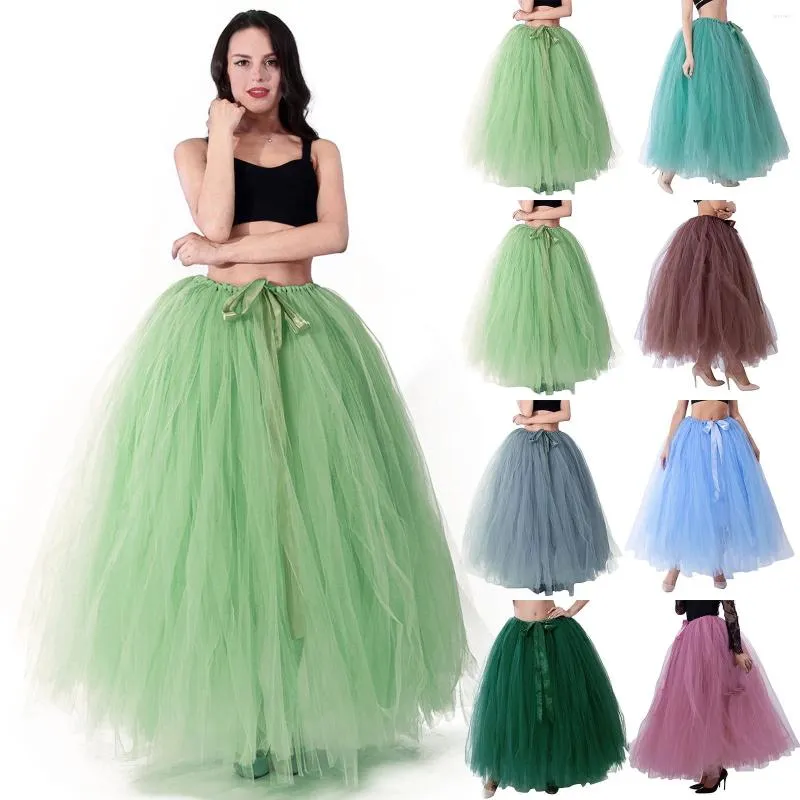 Jupes couches Tutu Tulle Jupe Vintage Midi plissée femmes Lolita demoiselle d'honneur fête de mariage Faldas Mujer Saias Jupe robes longues