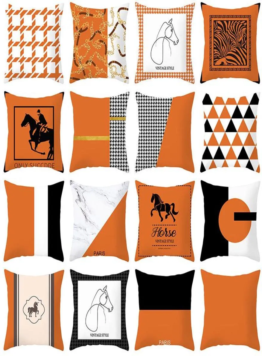 Kuddecorativ kudde modern nordisk höst orange färg geometrisk rutig kudde täcker polyester höstdekor kudde kudde soffa cou5957843