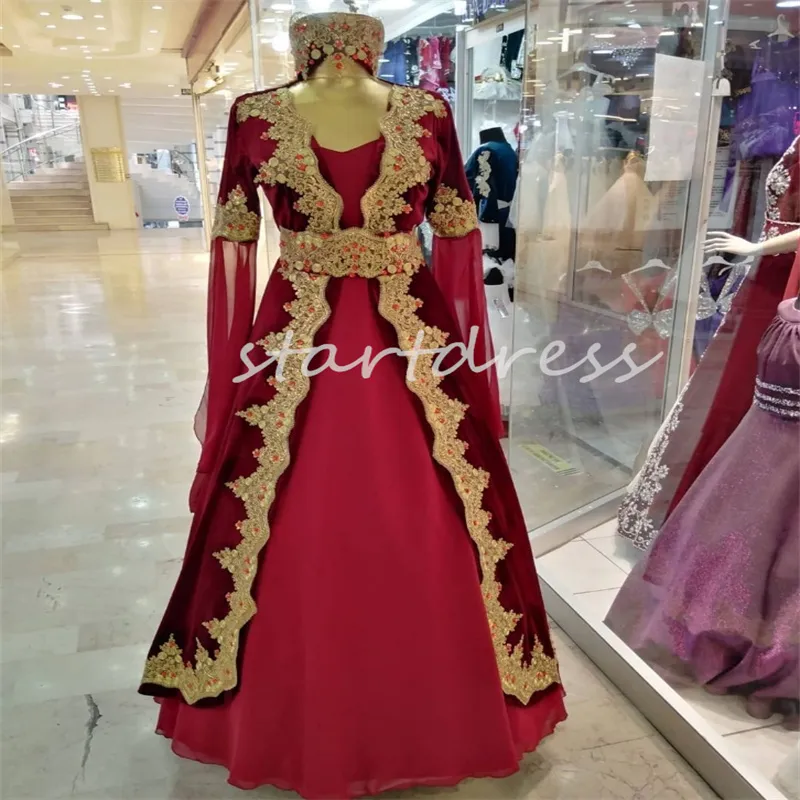 Luxury Wine Red Moroccan Wedding Dress 2024 Long Sleeve Beaded Gelinlik Isliamic Muslim Arabian Bridal Gowns Vintage Robe De Mariage Vestios Novias Casamento