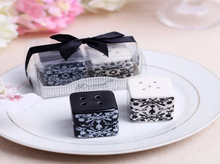 Damask Pattern Wedding Seasoning Cans Salt and Pepper Shaker Ceramic Spice Jars Wedding Party Favor Gift Supplies New5336061