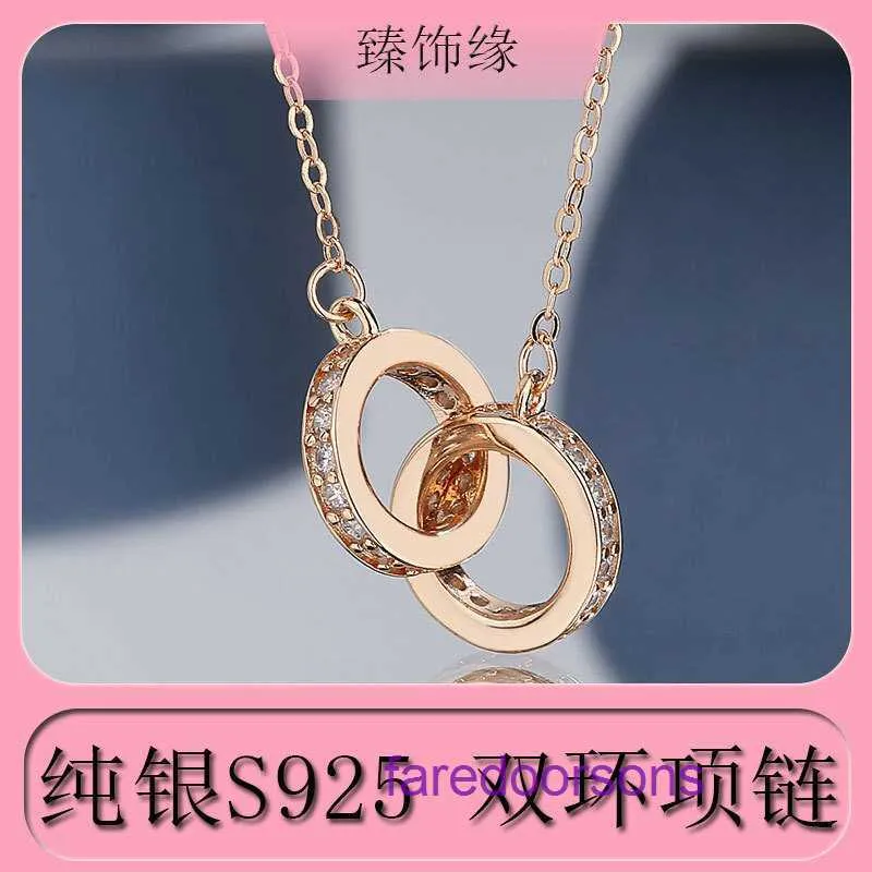 Luxury Womens Carter Necklace Online Shop Sterling Silver S925 Rose Gold Plated Double Ring Collar Caution Machine Clearance With Original Box