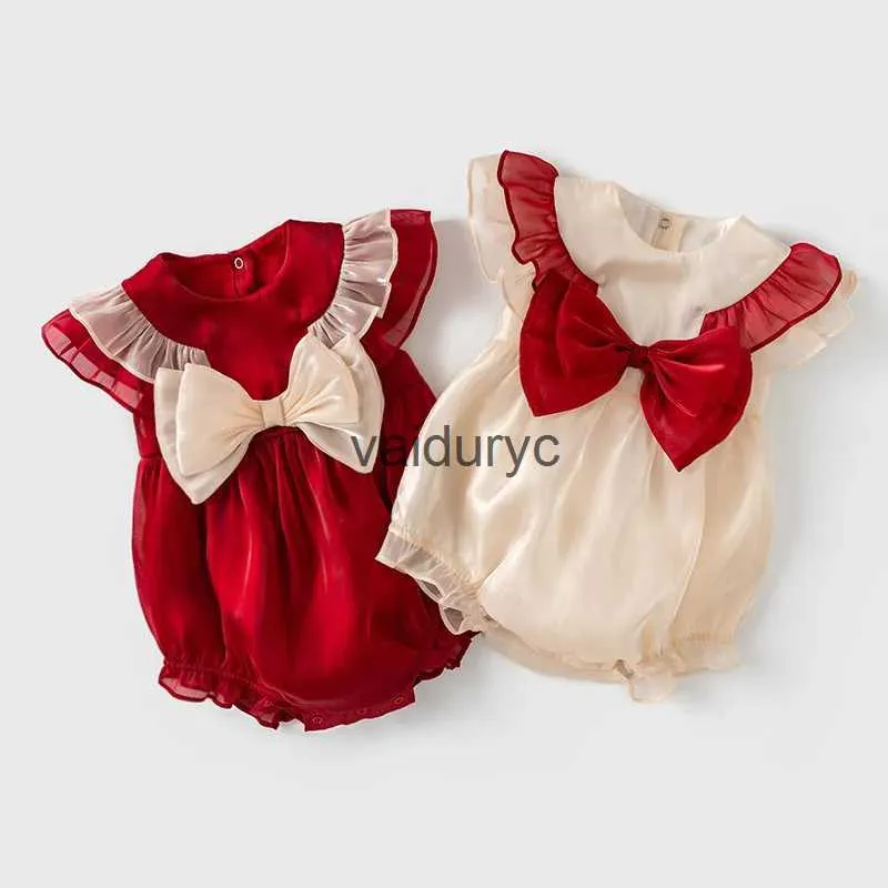 Set Lawadka 3-18m Summer Bow Newborn Baby Girl Bodysuits Cotton Lace Spädbarn Jumpsuits Toddler Första födelsedag Prinsessan kläder 2022 H240508