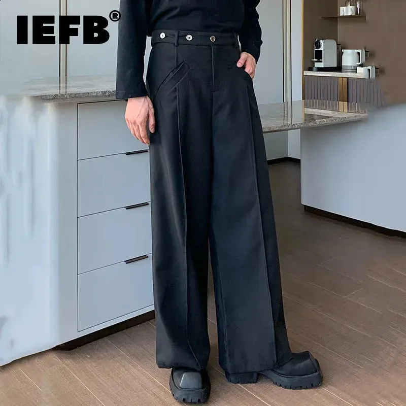 IEFB Slant Pocket Mens Suit Pants Niche Design Pleated Solid Color Man RaTh Ben Ben Benbs Spring Fashion 9C4360 240117