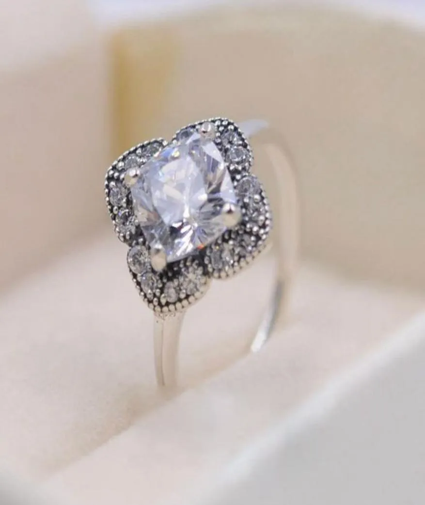 925 prata esterlina cristalizada floral fantasia com pedras claras anel ajuste p charme jóias noivado amantes do casamento anel de moda para mulheres 9589727
