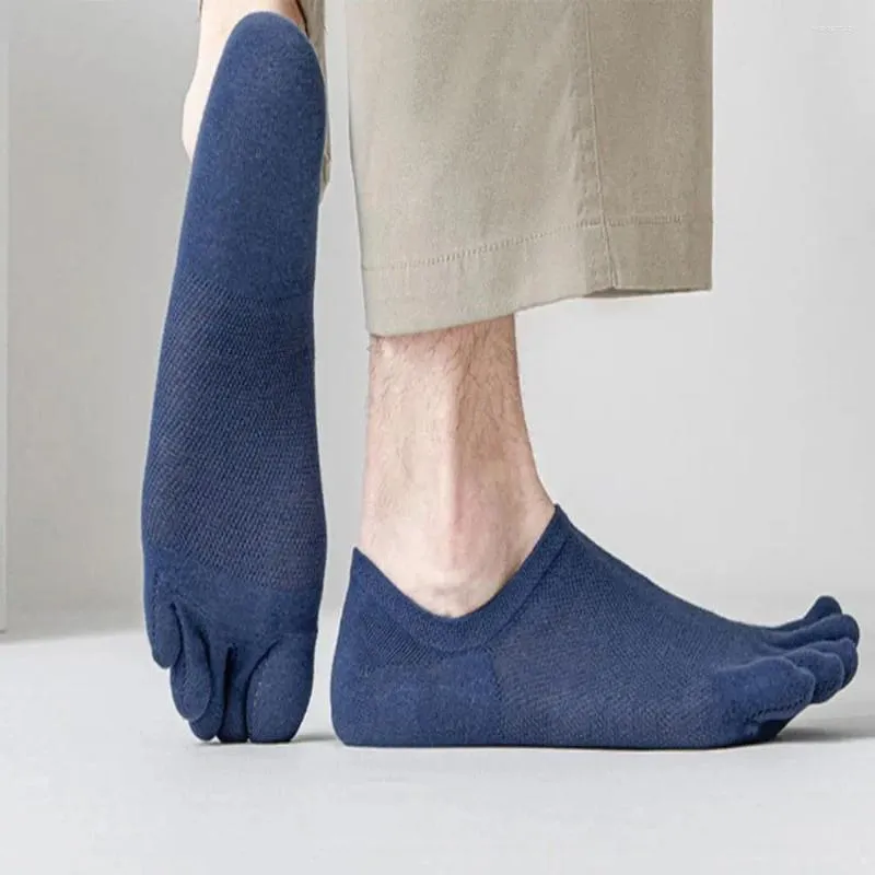 Мужские носки, удобные дышащие разноцветные тонкие хлопковые носки, впитывающие пот, сетка на пять пальцев, с неглубоким горлом